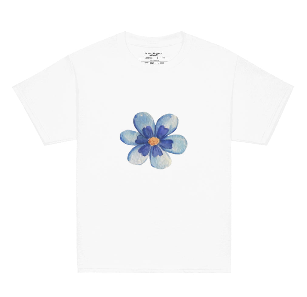 cyan flower baby tee