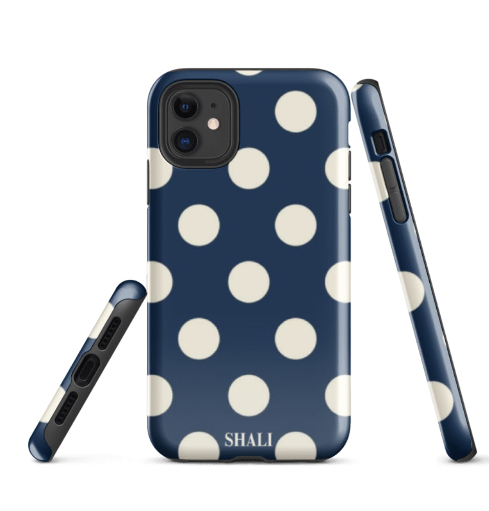 navy polka phone case