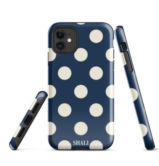 navy polka phone case